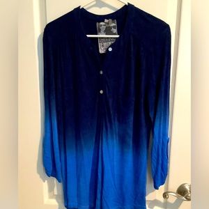 Henley style tunic top. Blue ombre.